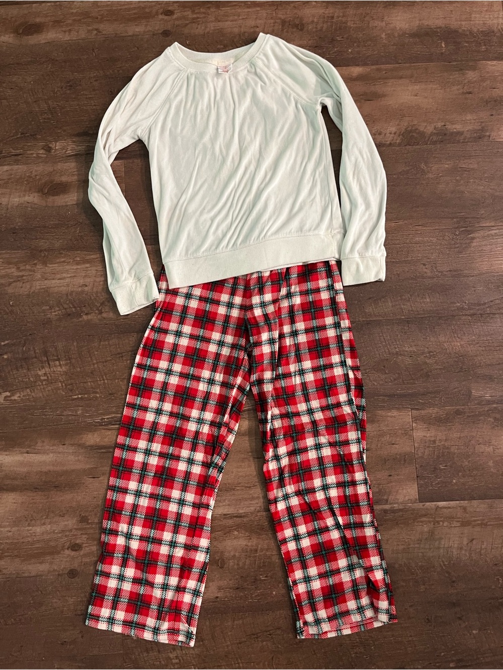 Cat & Jack Long Sleeve Top with Red Plaid Pajama Pants